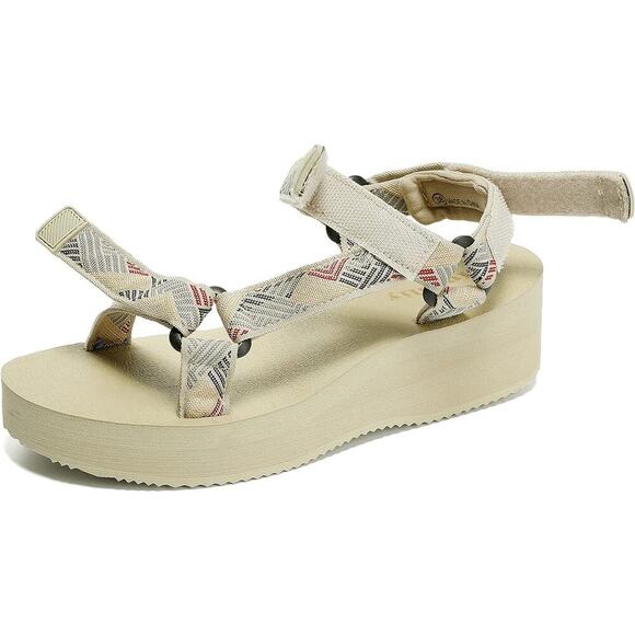 Women's Platform Sandals Casual Wedge Adjustable Velcro Arch Support Heeled - Picture 6 of 7